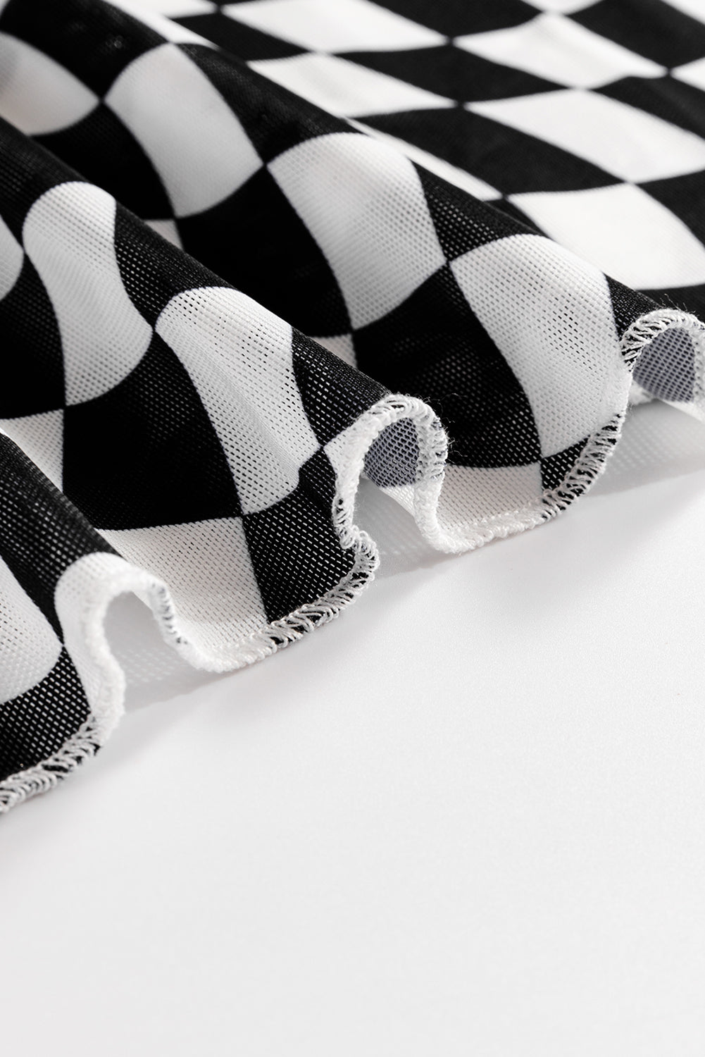 Checkered Mesh Mock Neck Top