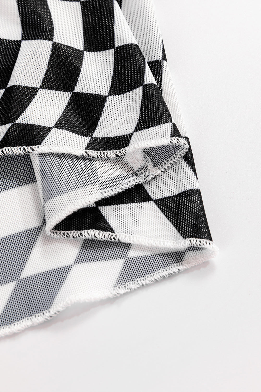 Checkered Mesh Mock Neck Top