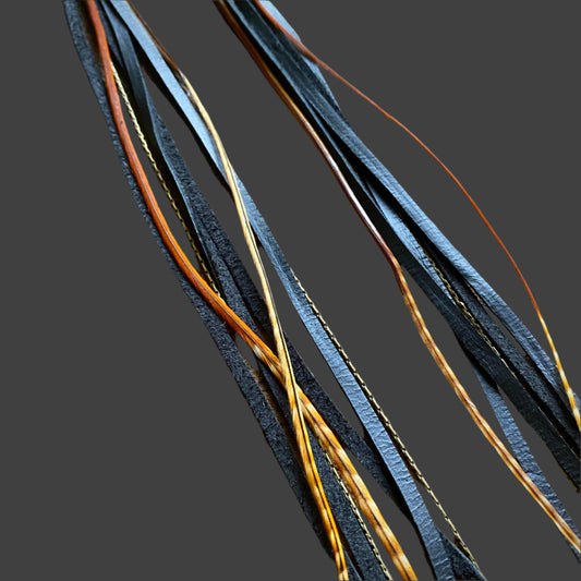 Leather & Feather Earrings - Black & Ginger