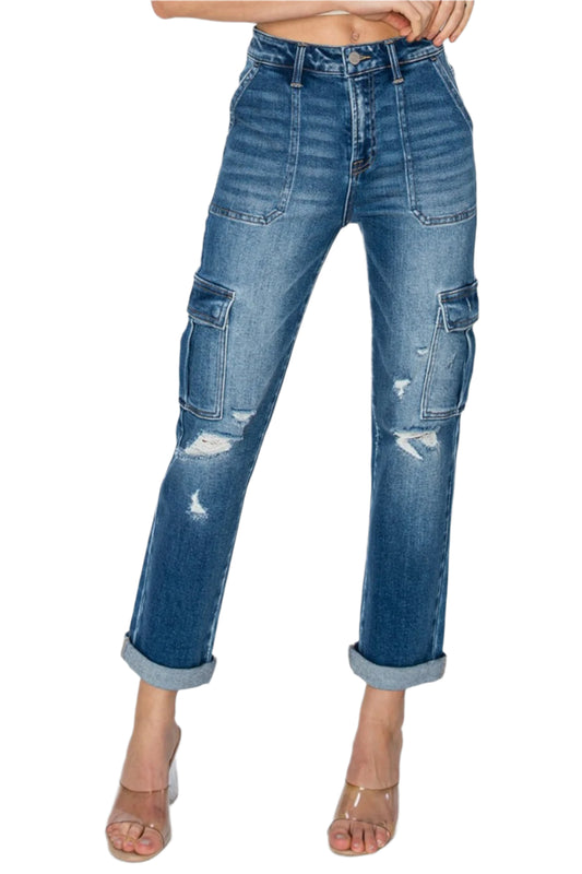 RISEN High Rise Cargo Jeans