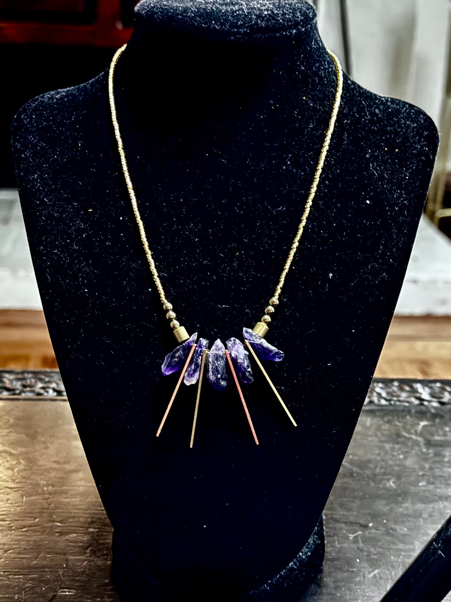 Amethyst Spike Collar Necklace