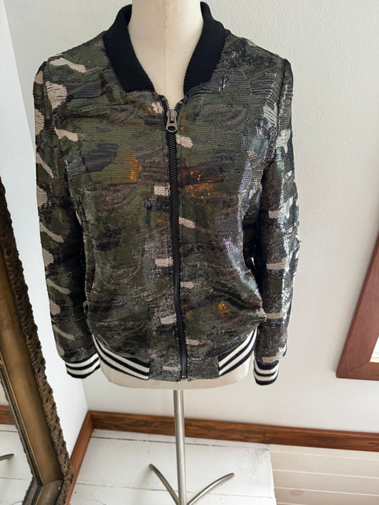Camo Sequin Bomber Jacket