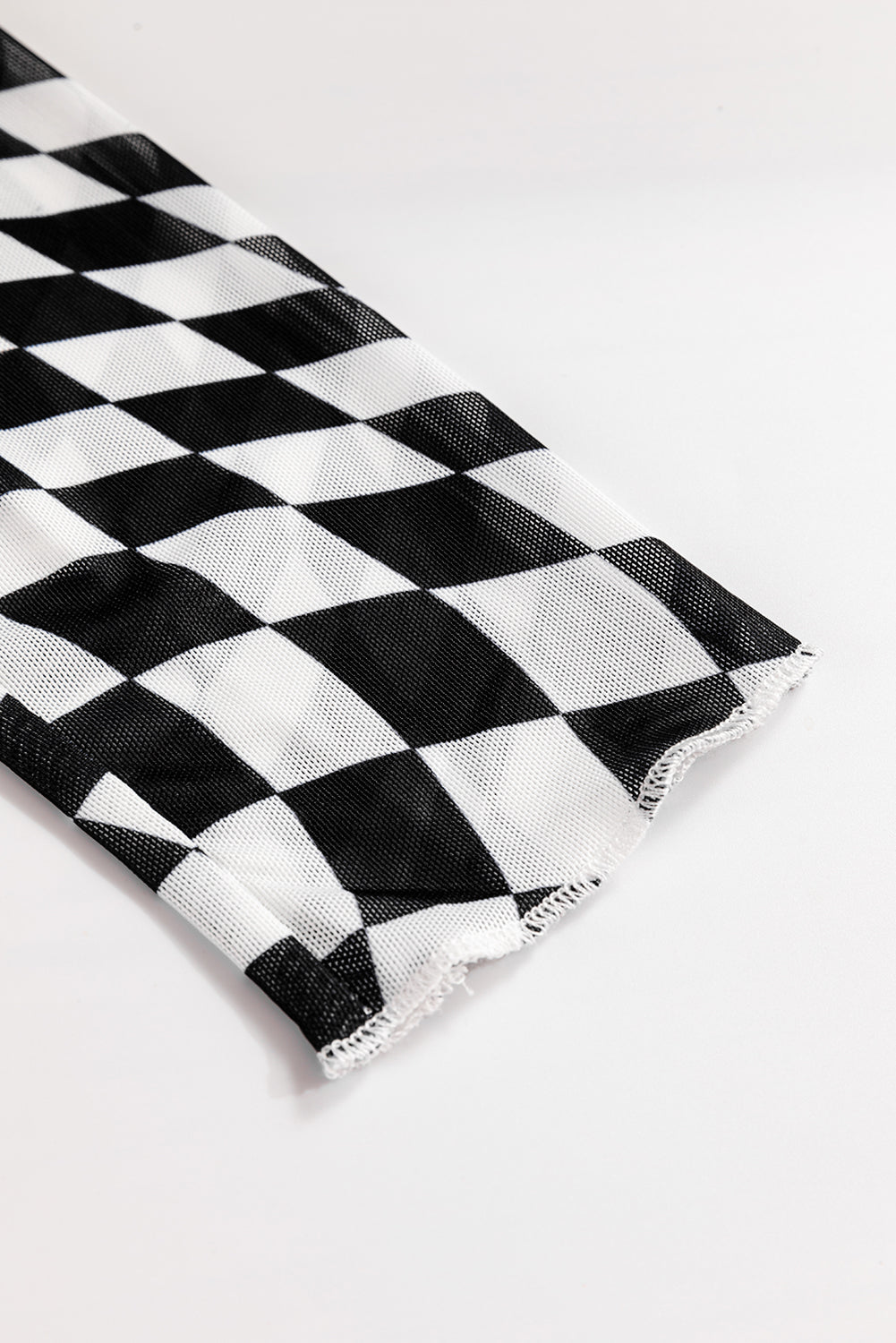 Checkered Mesh Mock Neck Top