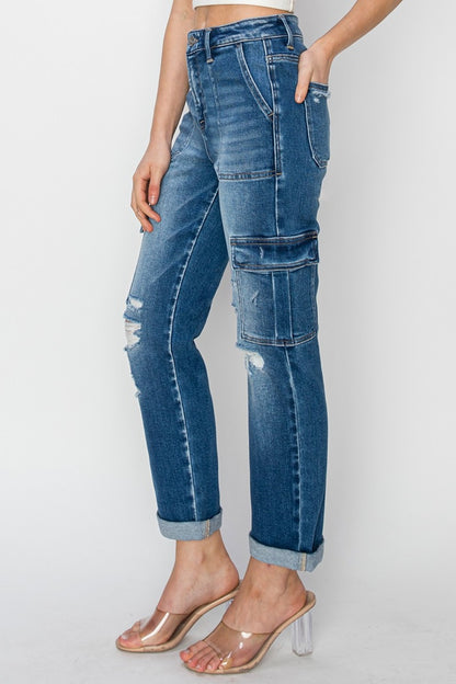 RISEN High Rise Cargo Jeans